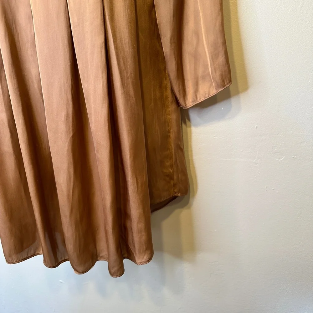 Calypso St Barth Satin Jewel Tone Gold Charmeuse Pleated Baby Doll Tunic Blouse - Picture 8 of 14